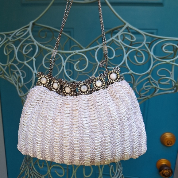 Beaded Mini Bag Sequin Purse Handmade Pearly White Metal Sequence Wedding bags - Picture 10 of 10